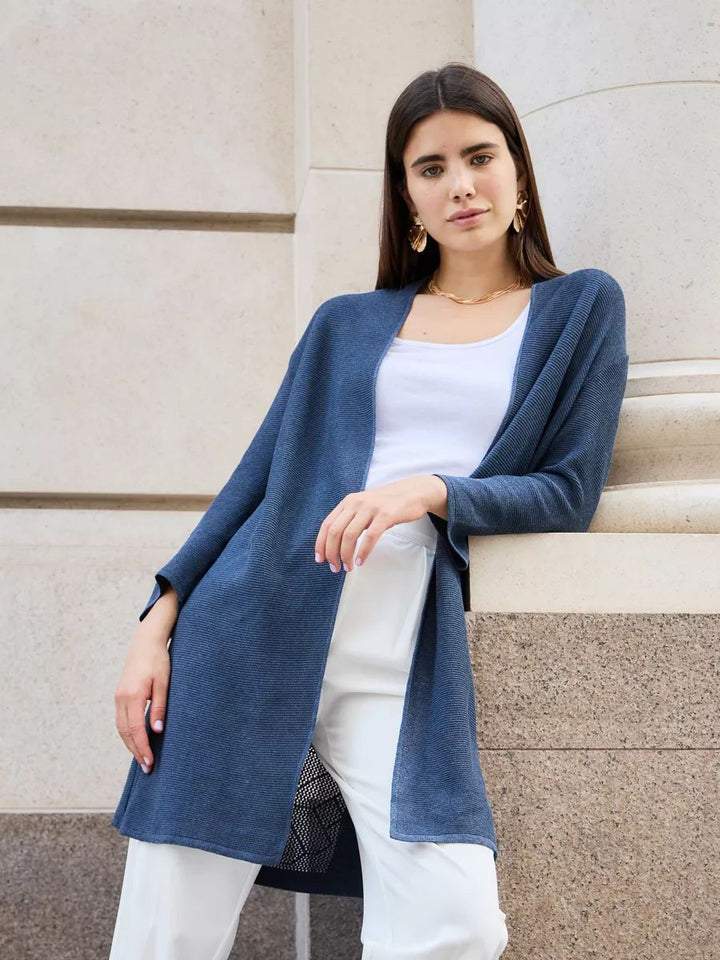 Dame elegant strik cardigan med åben skæring og fint mønster Stilla