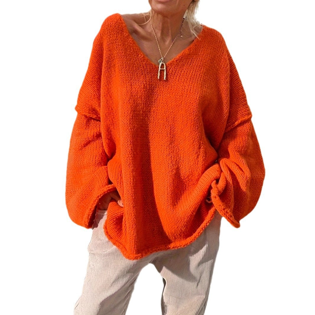 Dame Oversized V-udskæring Striktrøje med casual ærmer Stilla