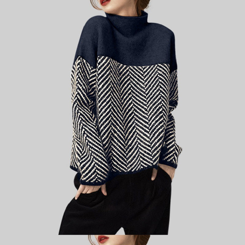 Dame stilfuld sweater med zigzag mønster og høj krave Stilla