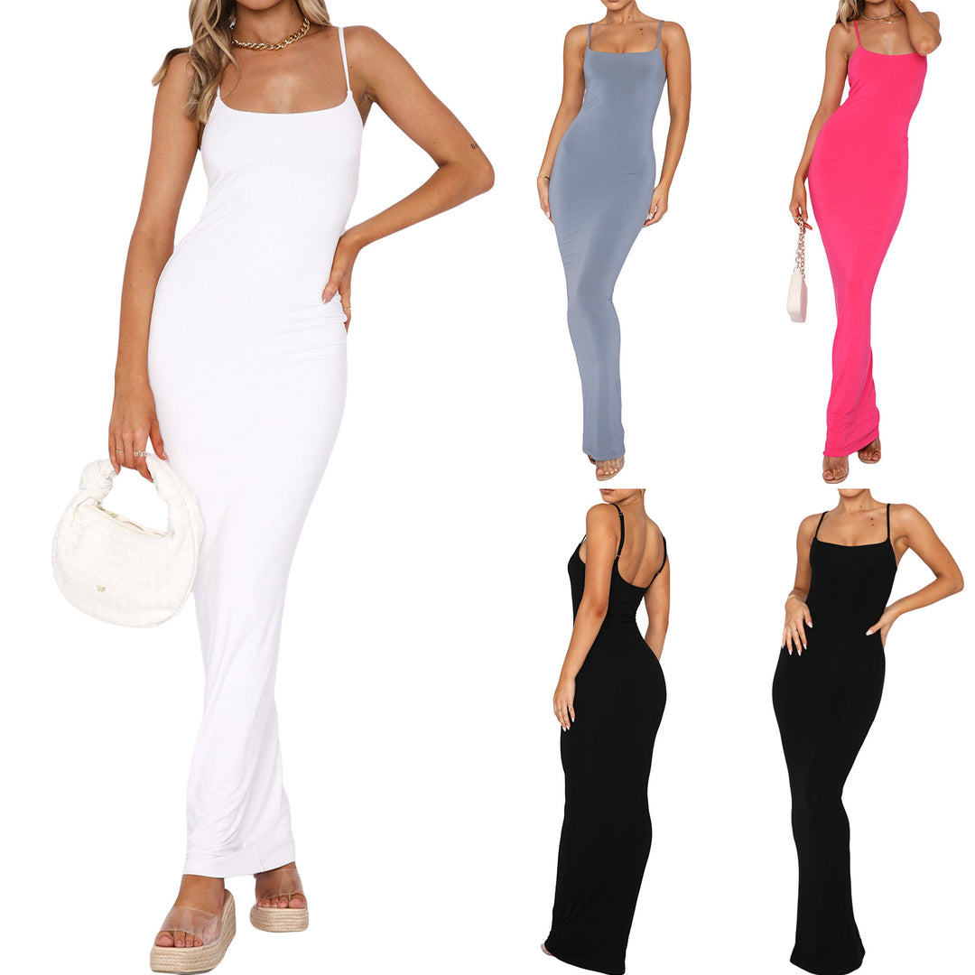 Dame figursyet maxikjole med tynde stropper og elegant snit Skovae