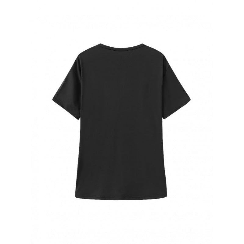 Dame T-shirt med glad tekst og blomsterdesign Stilla