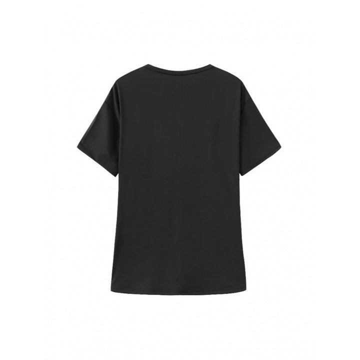 Dame T-shirt med glad tekst og blomsterdesign Stilla