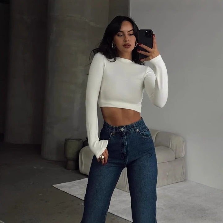 Dame moderigtig Tør-Fit Crop-Top med Ståkrave Skovae