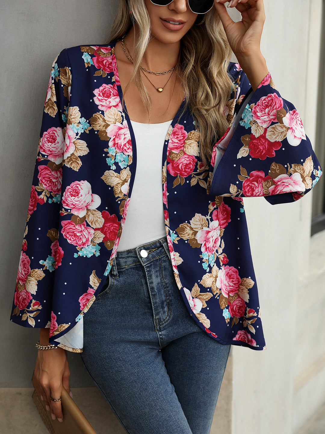 Damer Blomsterdesign Kimono-jakke med vidt udstyrede ærmer Stilla