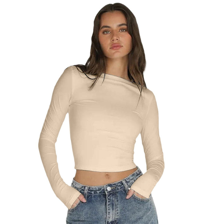Dame Langærmet Crop-Top med figursyet snit og strækbart materiale Stilla