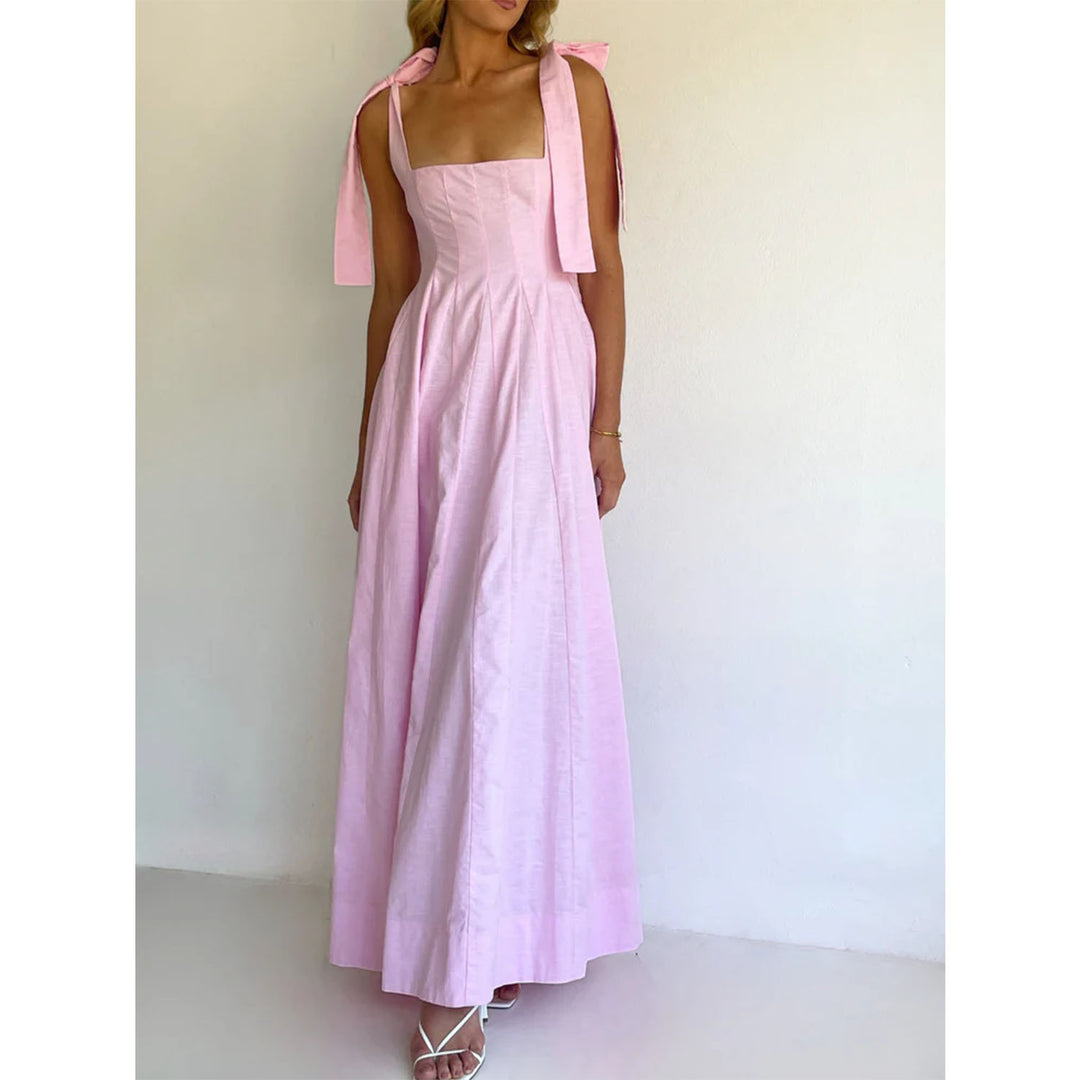 Damer Elegant Maxi Kjole med Moderne Skulderstropper og Flydende Snit