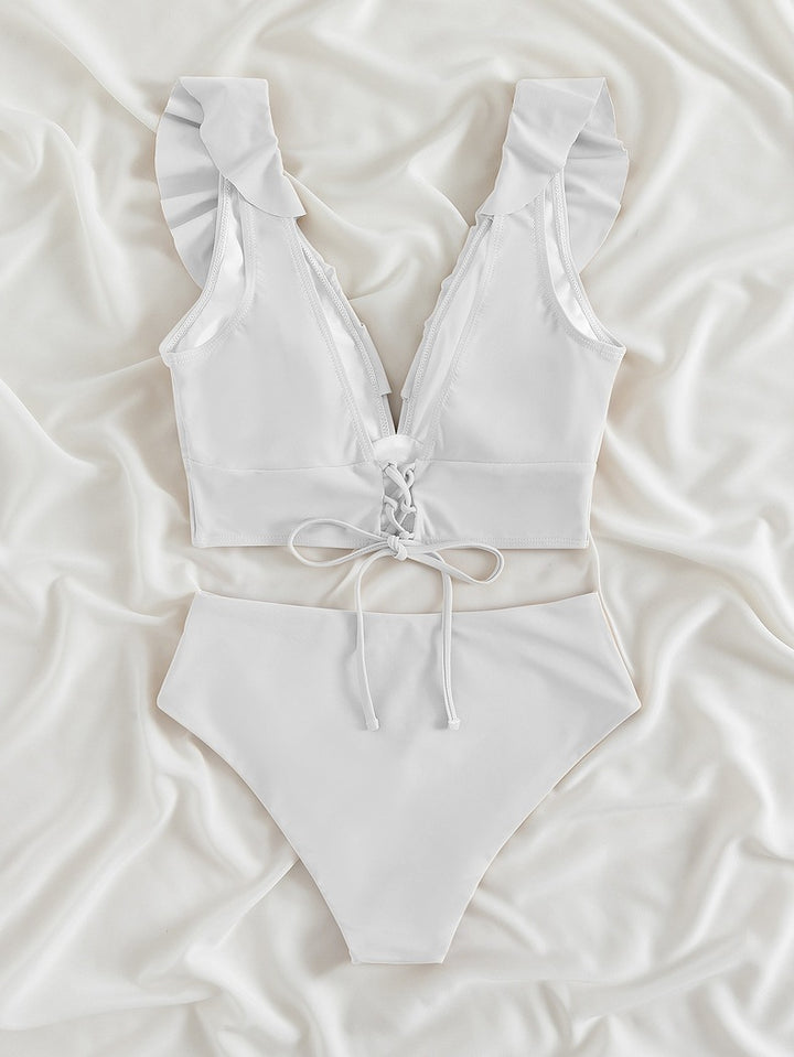 Dame bikini-sæt med flæsede detaljer og raffineret snøre-design Stilla