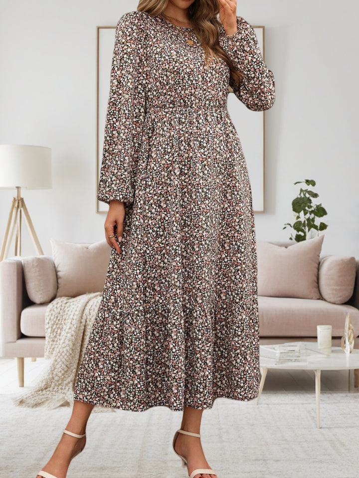 Dame blomstermønster midikjole med lange ærmer Stilla