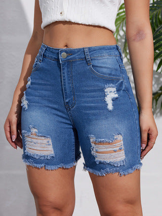 Dame trendede Denim Shorts med afslappet snit og mode ødelagte detaljer Stilla