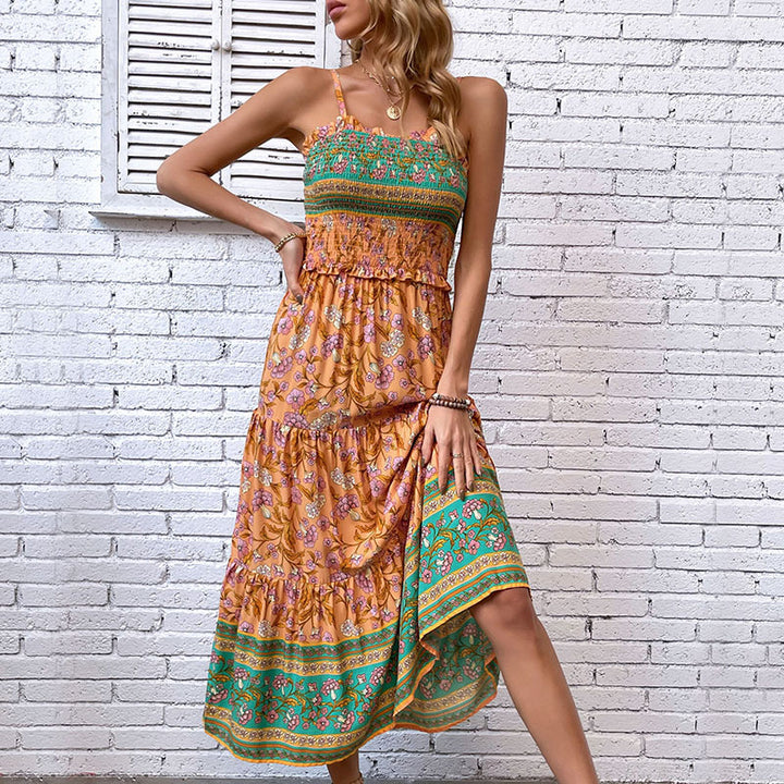 Femme Bohemian Maxi-Sommerkjole med flæsekant-detalje Stilla