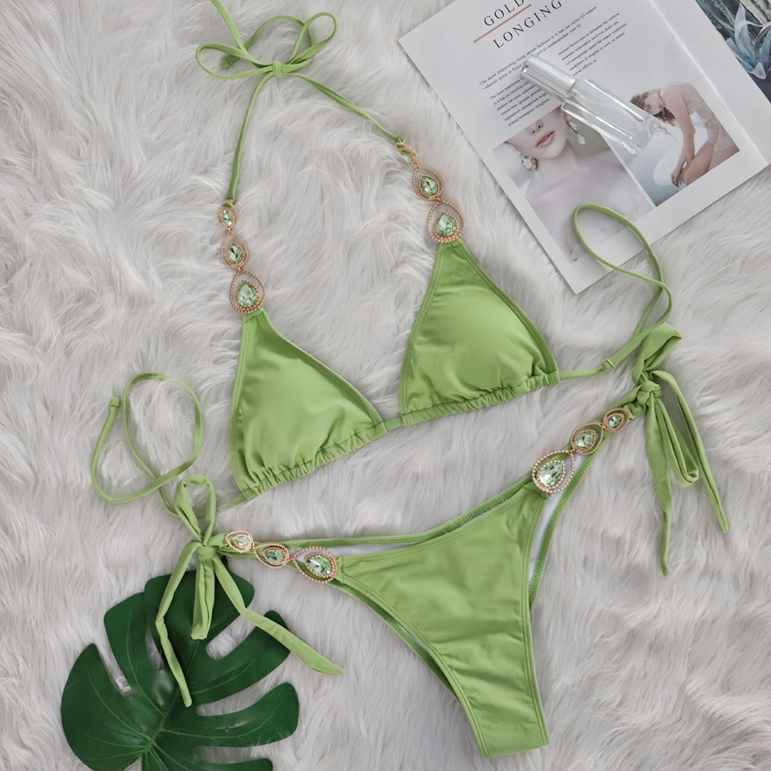 Kvinder Bejeweled Halter Neck Bikini Sæt Stilla