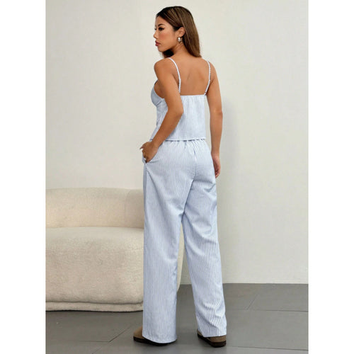 Dame Fritid To-delt Stribet Jumpsuit Sæt med Bindebånd foran Stilla