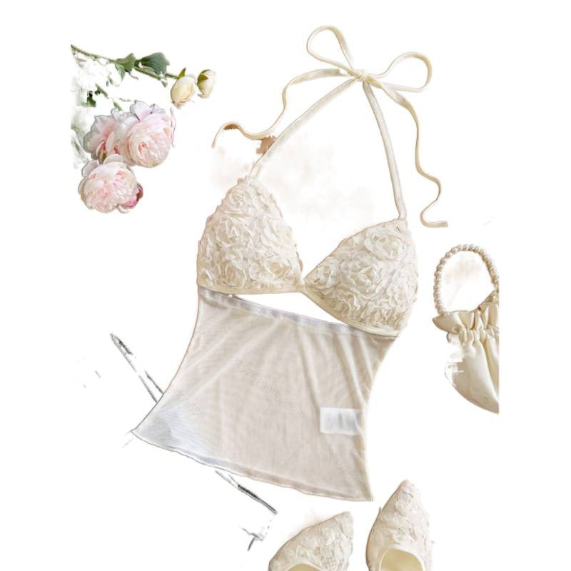Dame Crop-top med ruffles detaljer og let stof Skovae