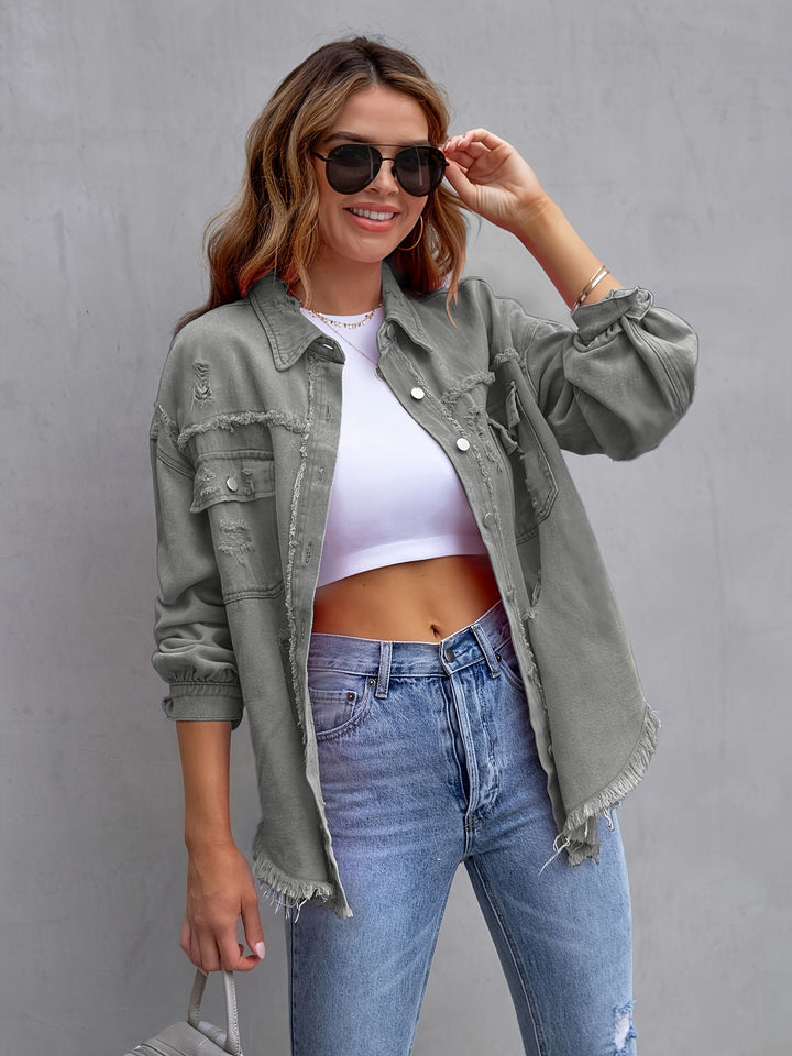 Femme Distressed Overdimensioneret Denim Shacket Stilla
