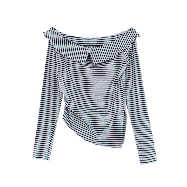 Damer Off-Shoulder Strikketop med asymmetrisk kant og stribemønster Stilla