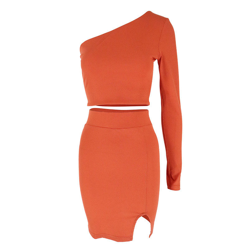 Dame asymmetrisk Crop-Top og figursyet Mini nederdel sæt Skovae