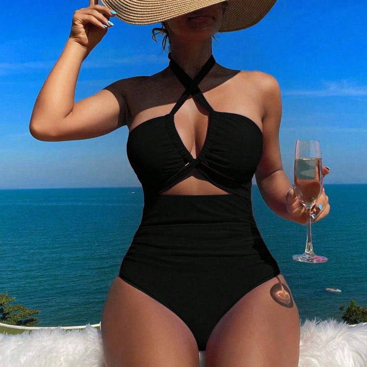 Dame én-delt bikini med elegant kryds-design og høje benudskæringer Stilla