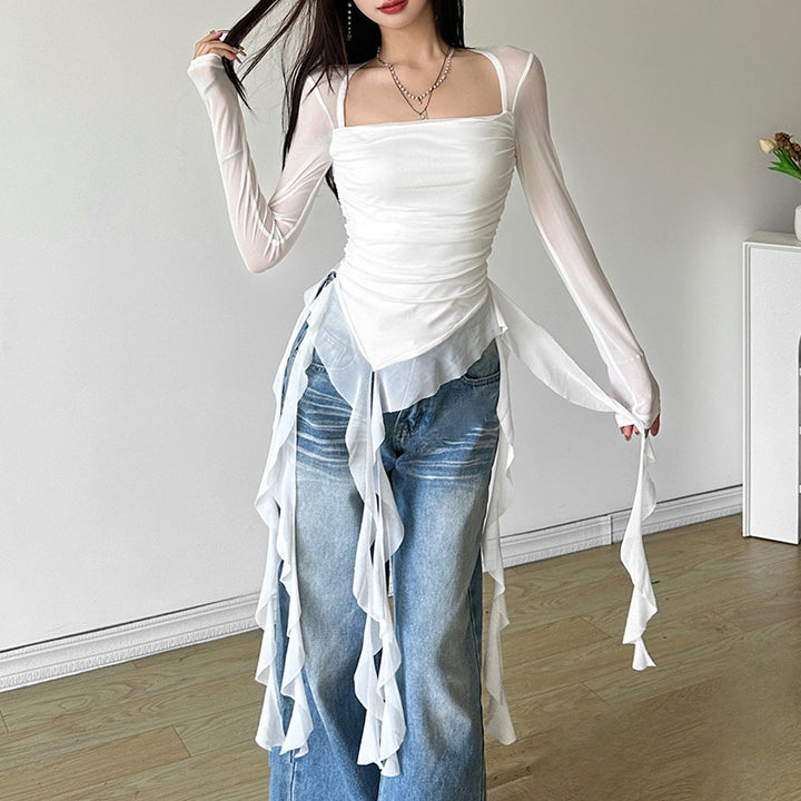 Dame bodysuit med rynkedetaljer og figursyet design Stilla