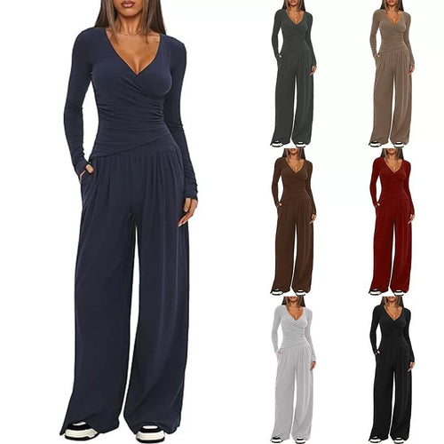 Dame Elegant Wrap-Overall med bred ben og moderne detaljer Skovae