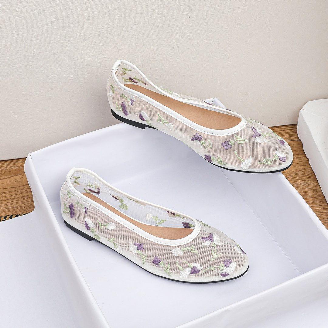 Dame Ballerinas med floral broderet netoverflade Stilla