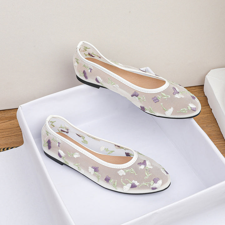 Dame Ballerinas med floral broderet netoverflade Stilla