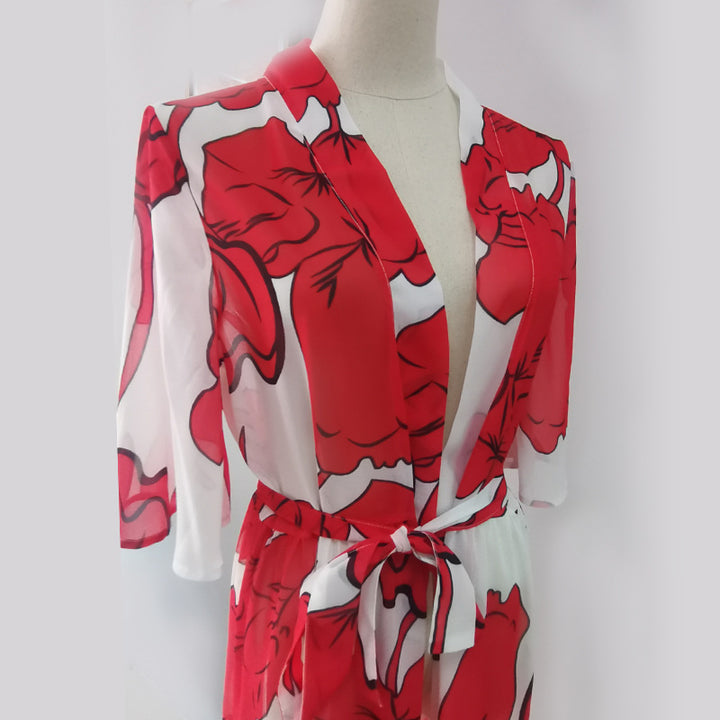 Dame elegant kimono med blomstret design Skovae