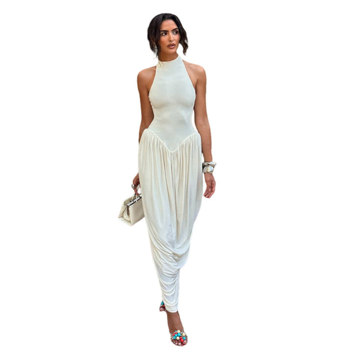 Dame Elegant Maxi-Overalls med høj krave og flydende kant Skovae