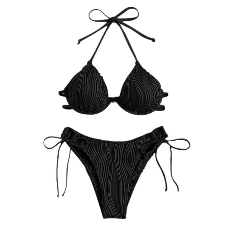 Dame Triangel-Bikini i struktureret rib-look med sidelærrebånd Stilla