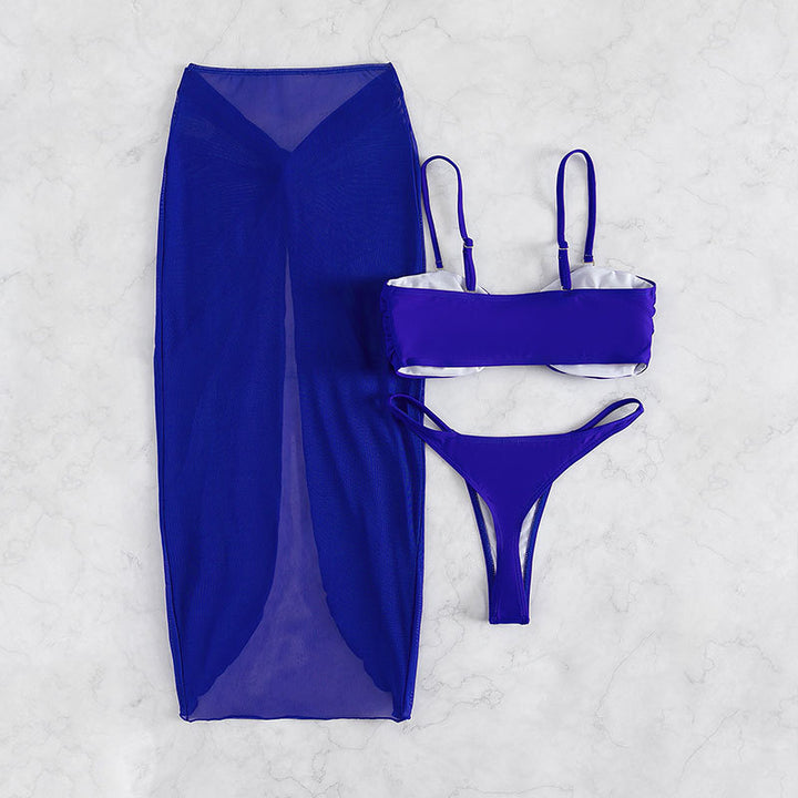 Dame bikini sæt med raffineret knudedesign og højt skåret bikini nederdele Skovae