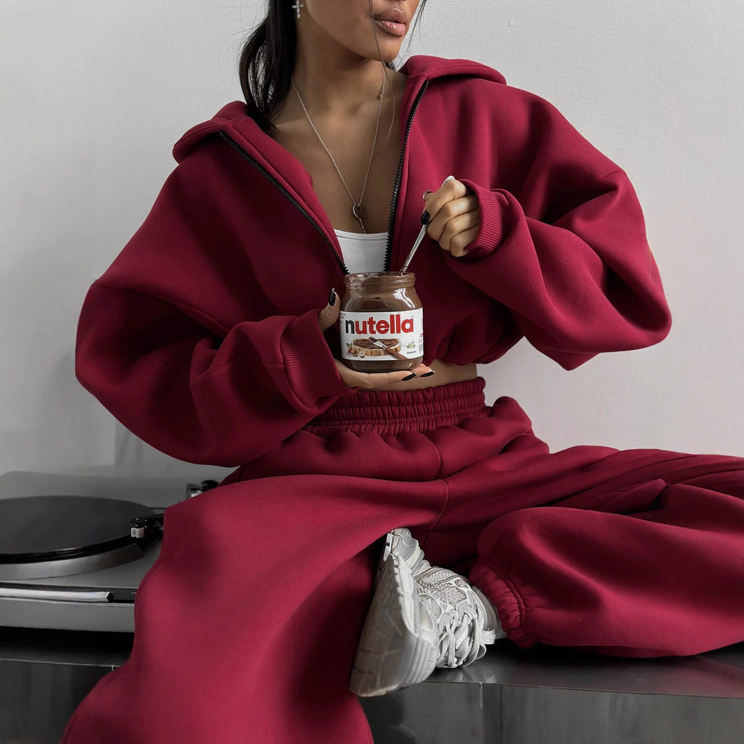 Damer afslappet cropped hoodie og joggingbukser sæt Stilla