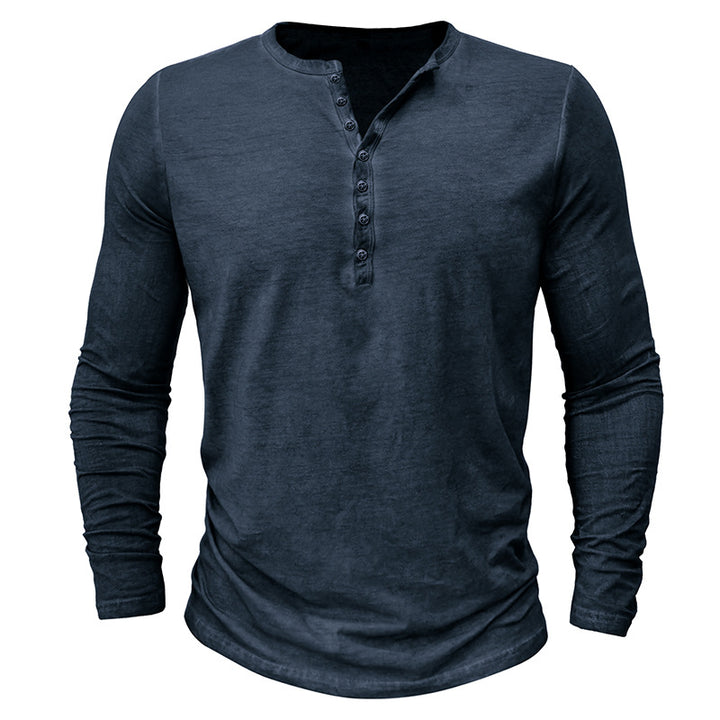 Herrer Langærmet Henley T-shirt med moderne krave og bæredygtigt stof Stilla
