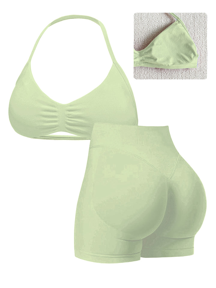 Dame sport-bikini-top med højt skårne shorts og sømløs design Skovae