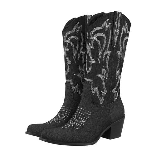 Femme western-inspirerede denim-stiletto-støvler Stilla