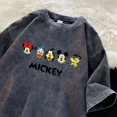 Dame T-shirt med Mickey Mouse karakterer og kreativ vintage tryk Stilla