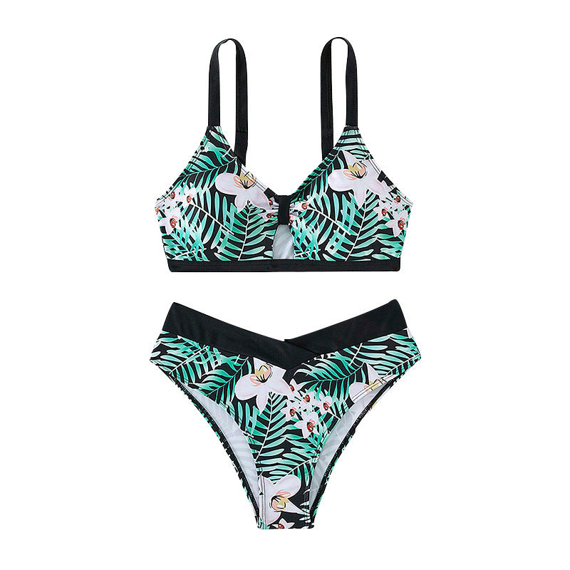 Dame triangel-bikini med blomstermønster og sporty design Skovae