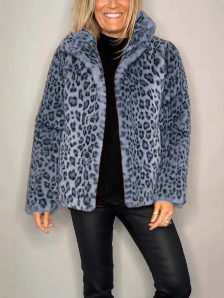 Stilla | Frakke Faux Fur Plus Size Pasform Dyreprint Åben Front Reverskrave