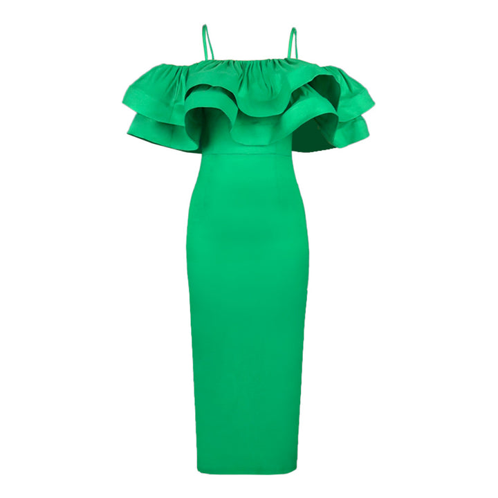 Dame elegant satin kjole med voluminøs flæser fald Skovae