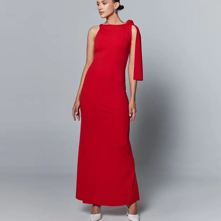 Dame Elegant lang kjole med asymmetrisk ærme og kropsnær pasform Stilla