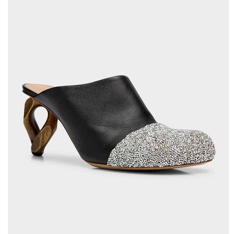 Femme Open-Toe Mules med skulpturel metallisk hæl Stilla