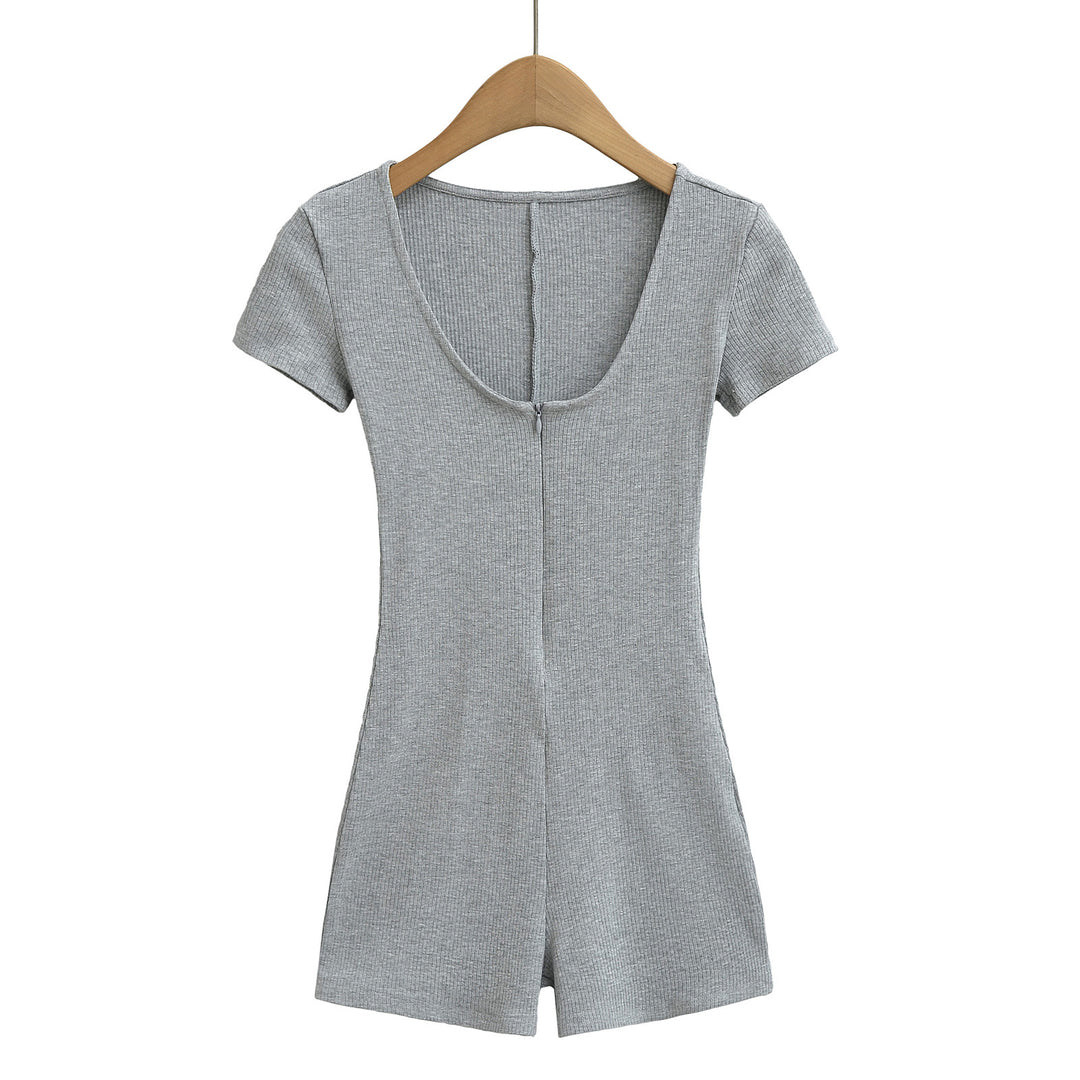 Dame Bodycon Jumpsuit med korte ærmer og elegant V-udskæring Stilla