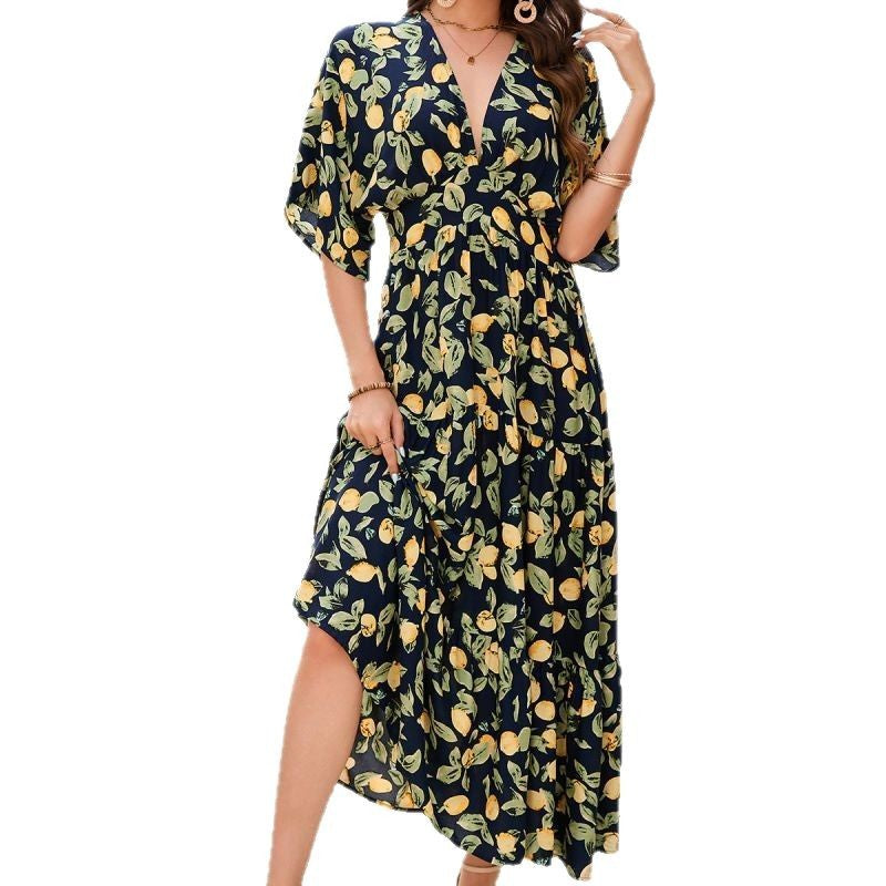 Femme Floral Print Maxi Kjole med Sommerfugleærmer Stilla