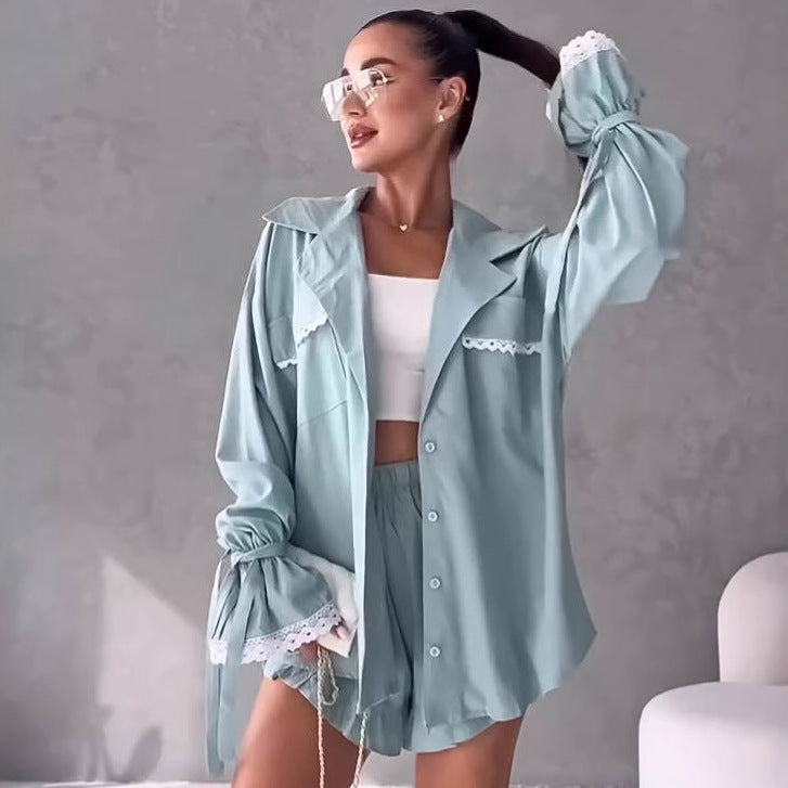 Dame Løs og luftig Bluse-Shorts-Sæt med Rynkedetaljer Stilla
