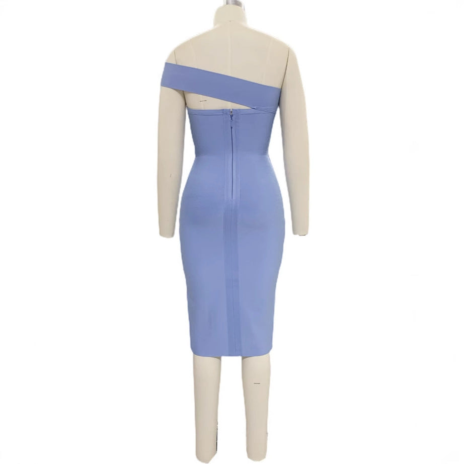 Dame Elegant Midikjole med asymmetrisk snit og slids Stilla