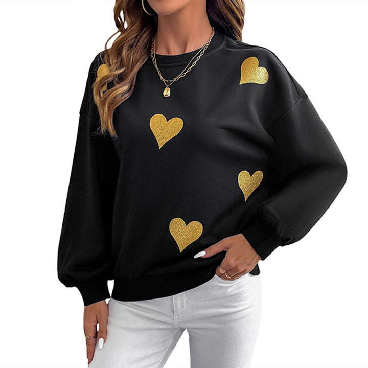 Dame mode sweatshirts med gyldent hjerteprint Stilla
