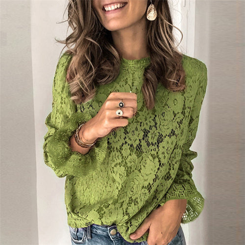 Dame Elegant Blonde Bluse med lange ærmer og blomster mønster Stiila