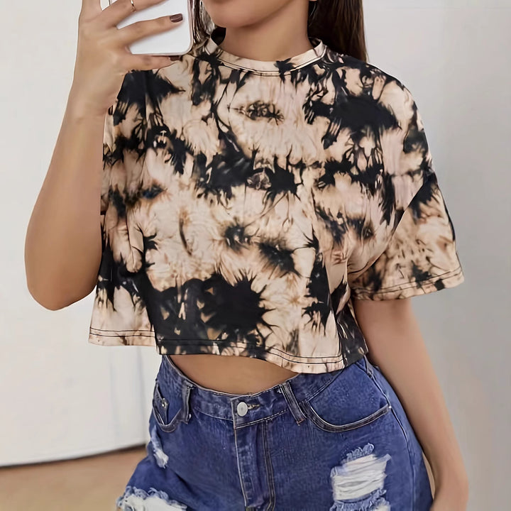 Dame Mode cropped T-shirt med unikt batikmønster Stilla