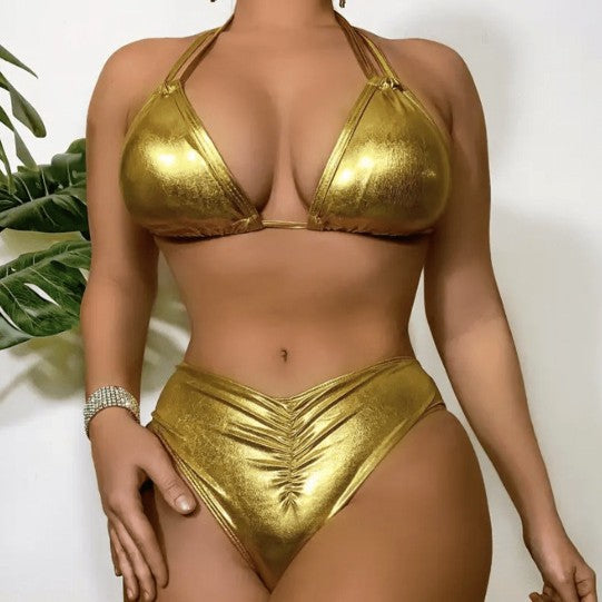 Damer Kvalitets triangeld bikini med metallisk finish Skovae