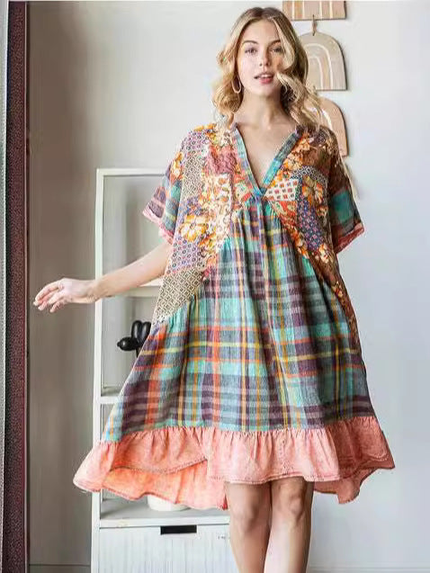 Kvindernes Patchwork Print Lagkjole Stilla