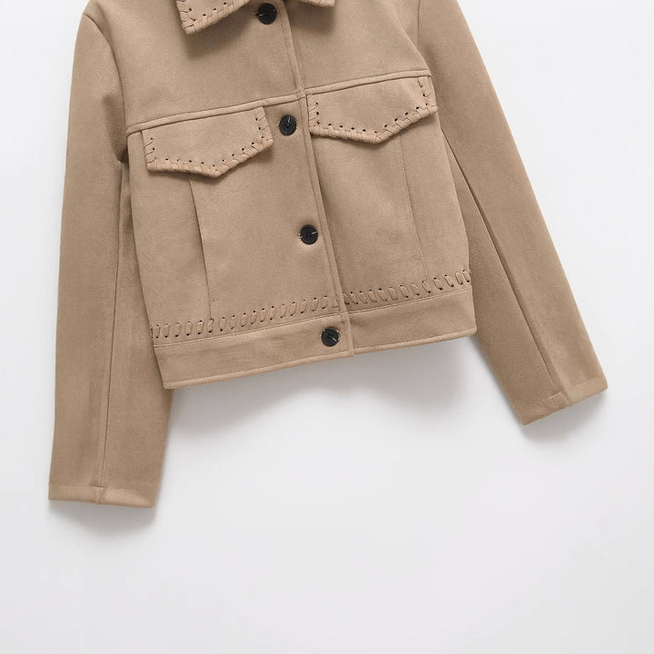 Femme Stylish Stryge Skind Crop Jakke med detaljeret Broderi Stilla