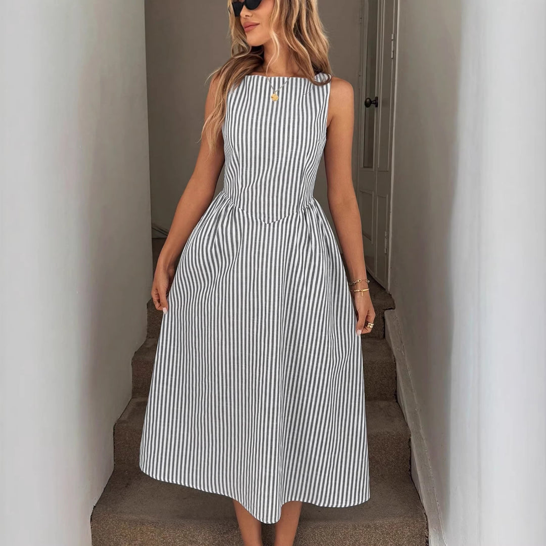 Dame Elegant Midi-Kjole i Stribet Look Skovae